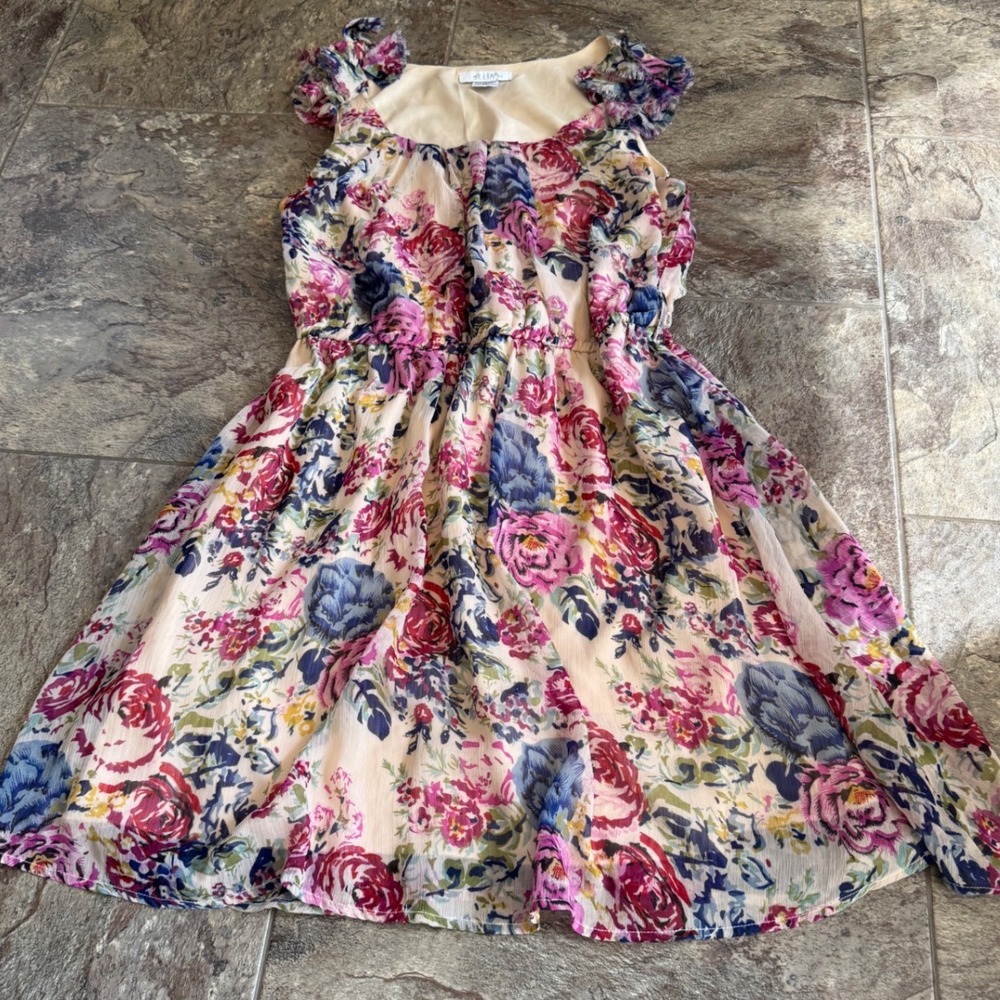 2000s‎ DELIAS Discontinued Dress Sz L Floral Print Flutter Sleeve Elastic Waist